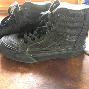 Kids black sparkly vans with zipper